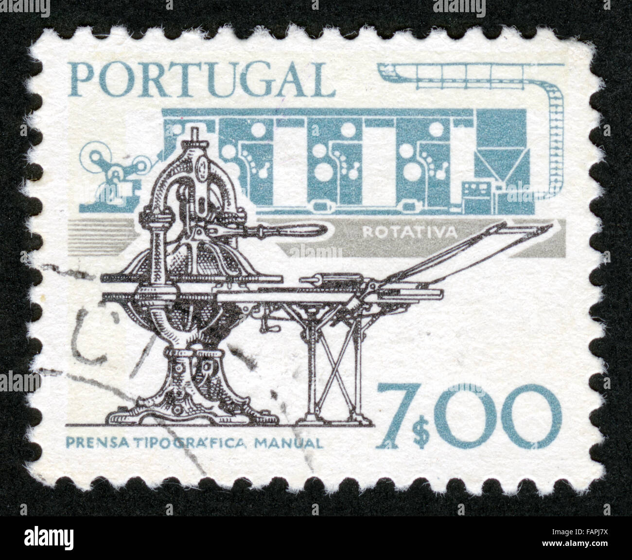 Le Portugal, mark post stamp,main,appuyez sur impression, impression Banque D'Images