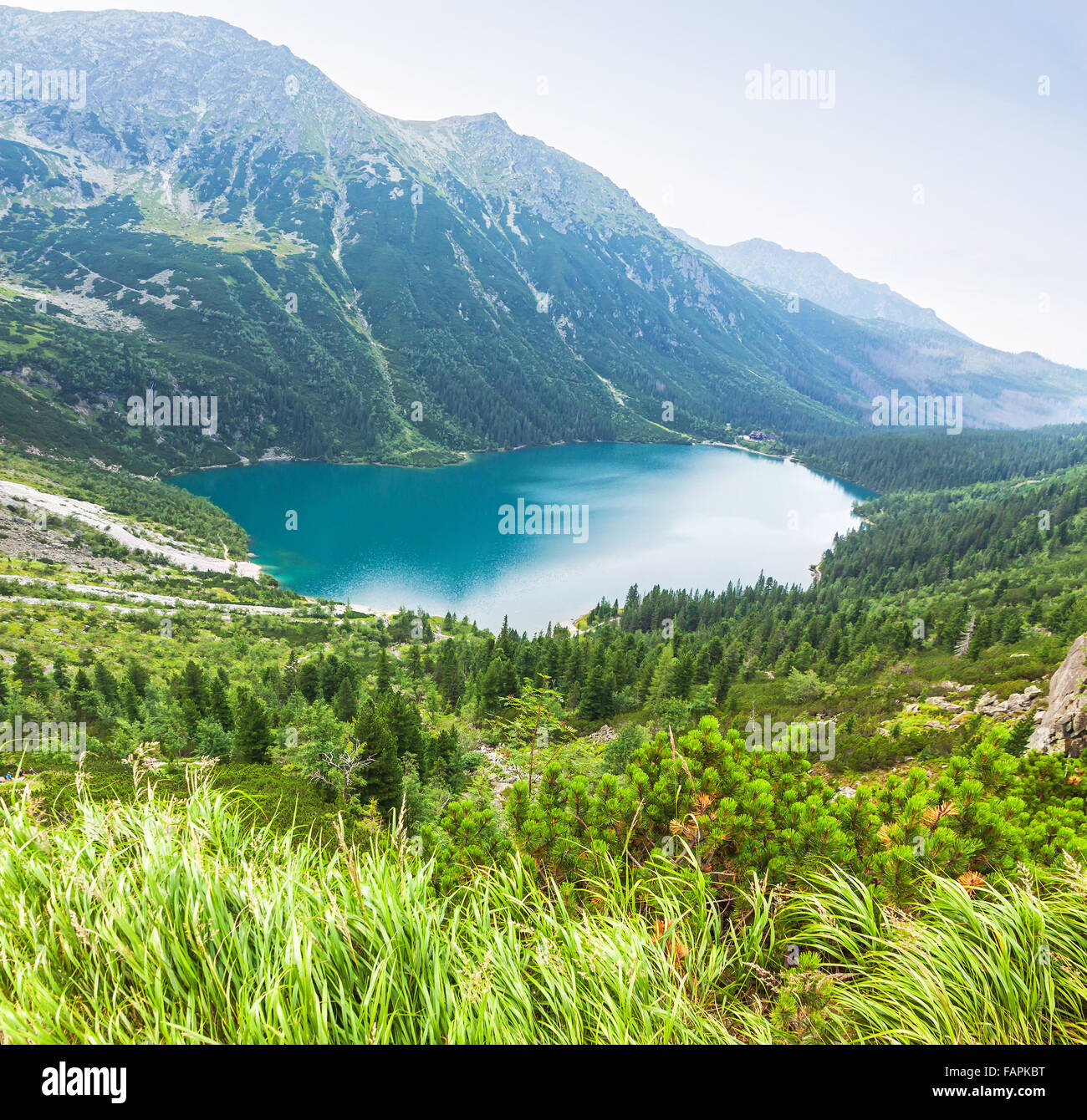 Vue panoramique du lac Morskie Oko, Tatras, Pologne Banque D'Images