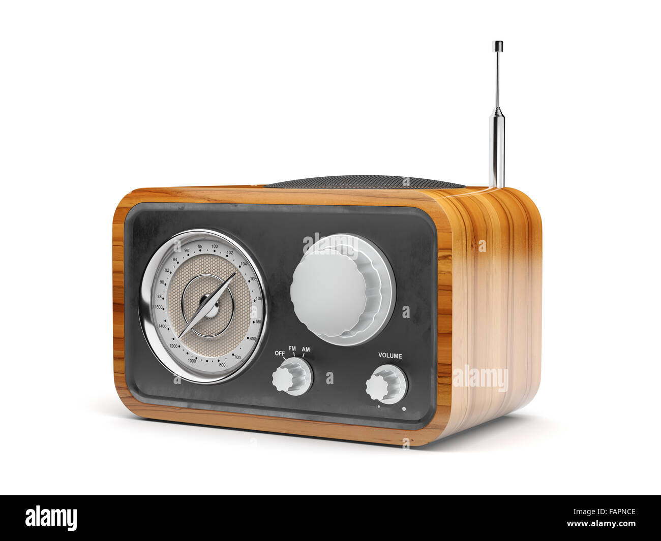 3d illustration de radio rétro en bois. Isolé sur fond blanc Banque D'Images