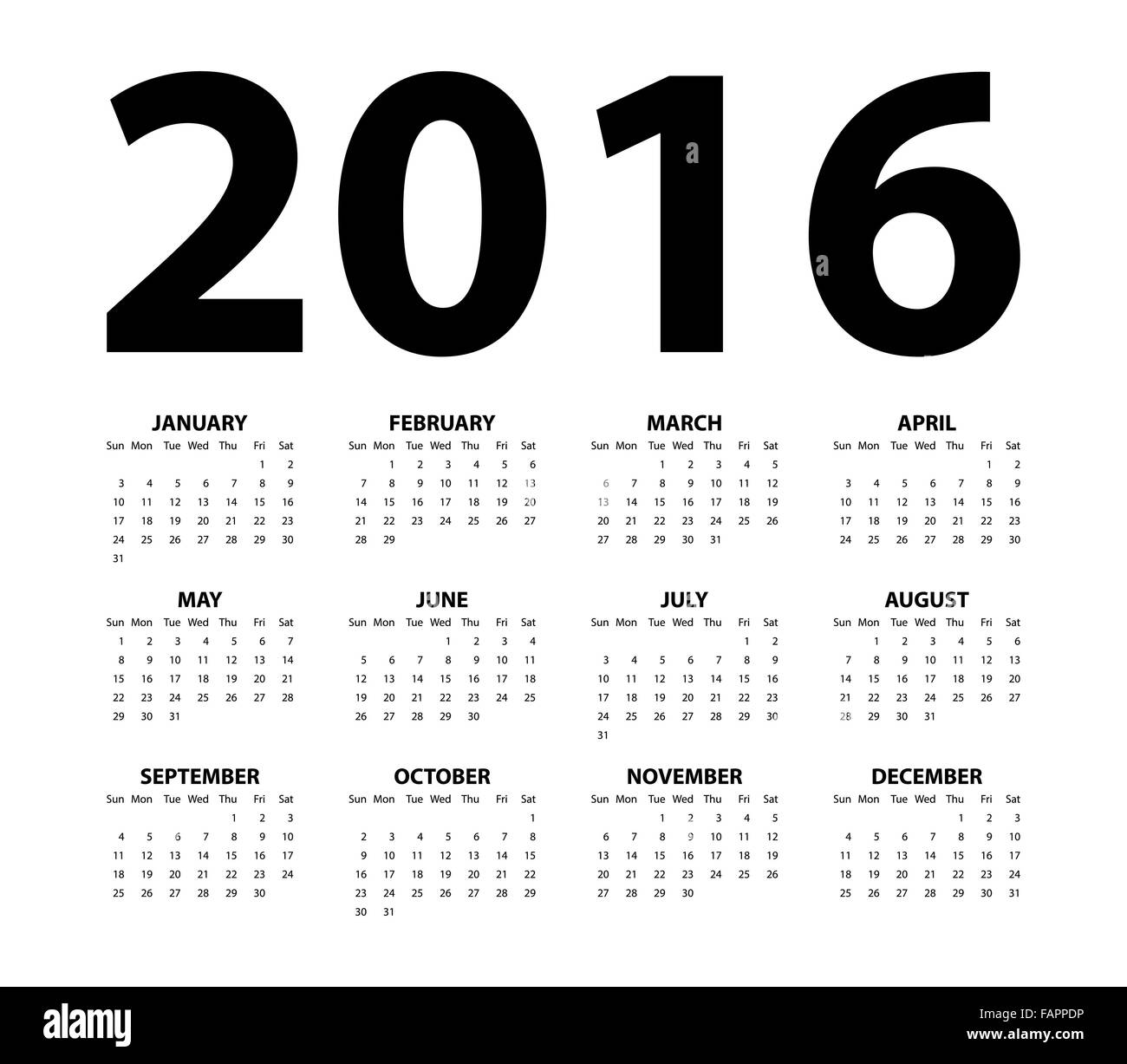 Calendrier pour l'année 2016 Illustration de Vecteur