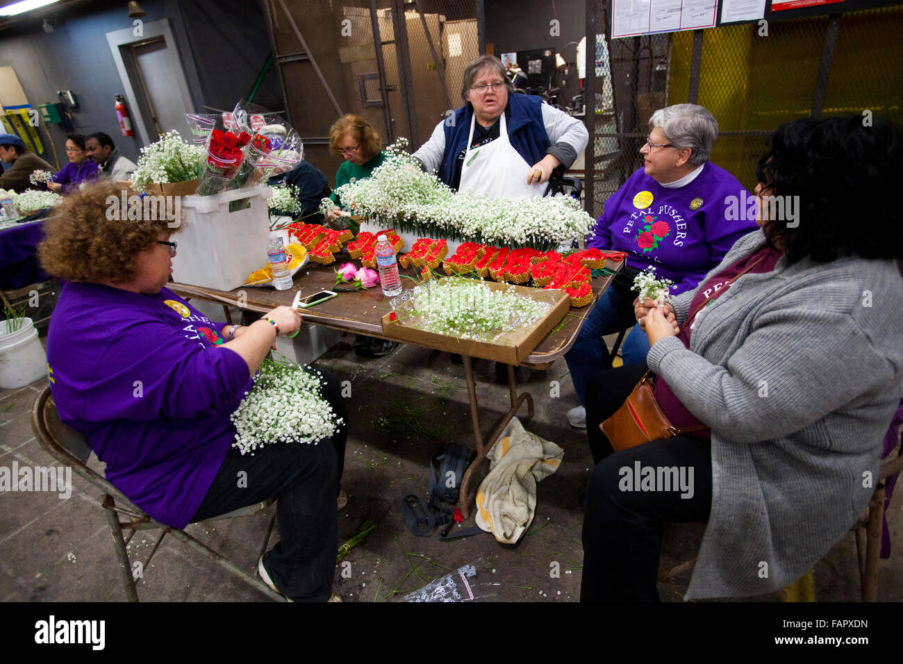 La Rose Parade 2015 Flotte en construction. Pasadena, Californie, USA Banque D'Images