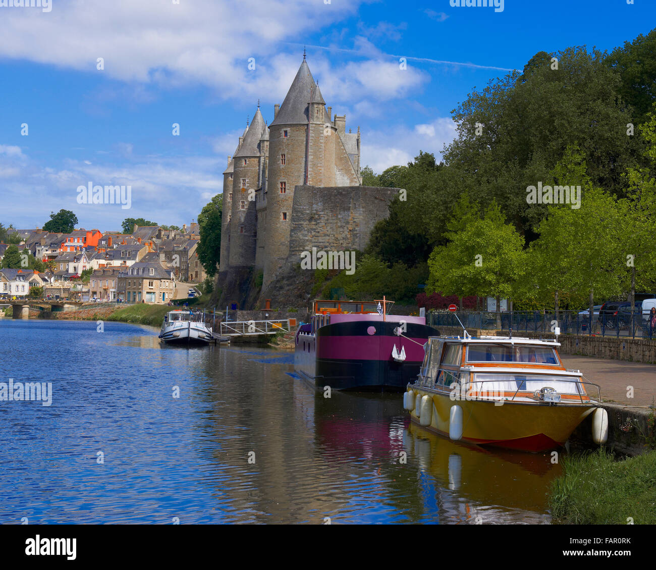 Josselin, Bretagne, Château de Josselin, Morbihan, Canal entre Nantes et Brest, Pontivy, France Banque D'Images