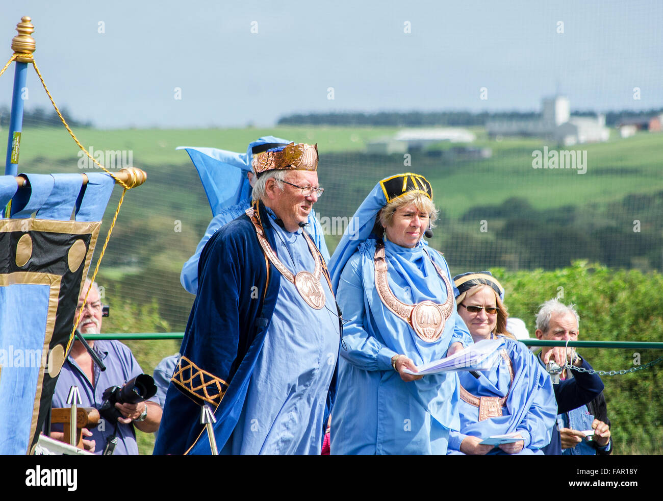 Le Gorsedh Cornish annuel cérémonie tenue à Cornwall, Angleterre, RU, d'attribuer le Bardships pour services rendus à la culture des Cornouailles. Banque D'Images