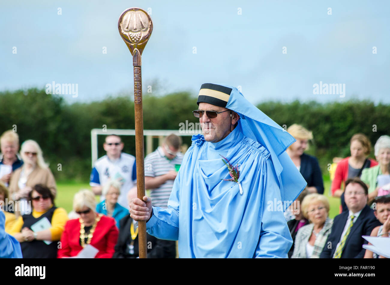 Le Gorsedh Cornish annuel cérémonie tenue à Cornwall, Angleterre, RU, d'attribuer le Bardships pour services rendus à la culture des Cornouailles. Banque D'Images