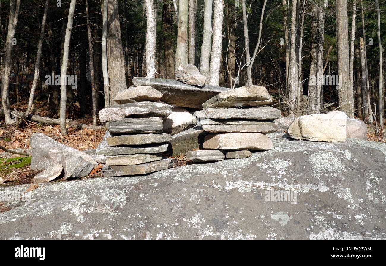 Sculpture en pierre dans une forêt en Ontario Banque D'Images