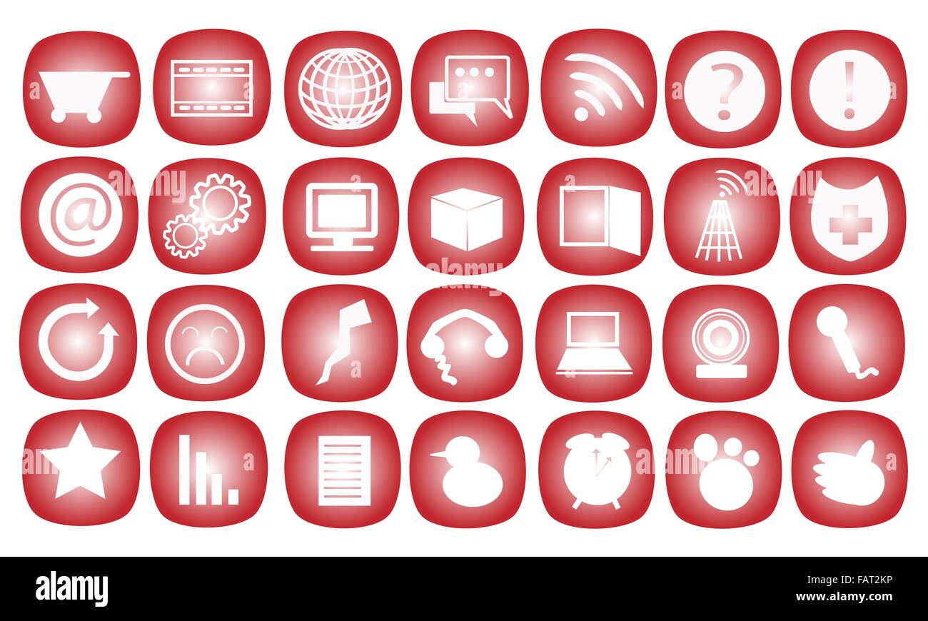 Communication et d'affaires Icons Set dans une couleur rouge Banque D'Images