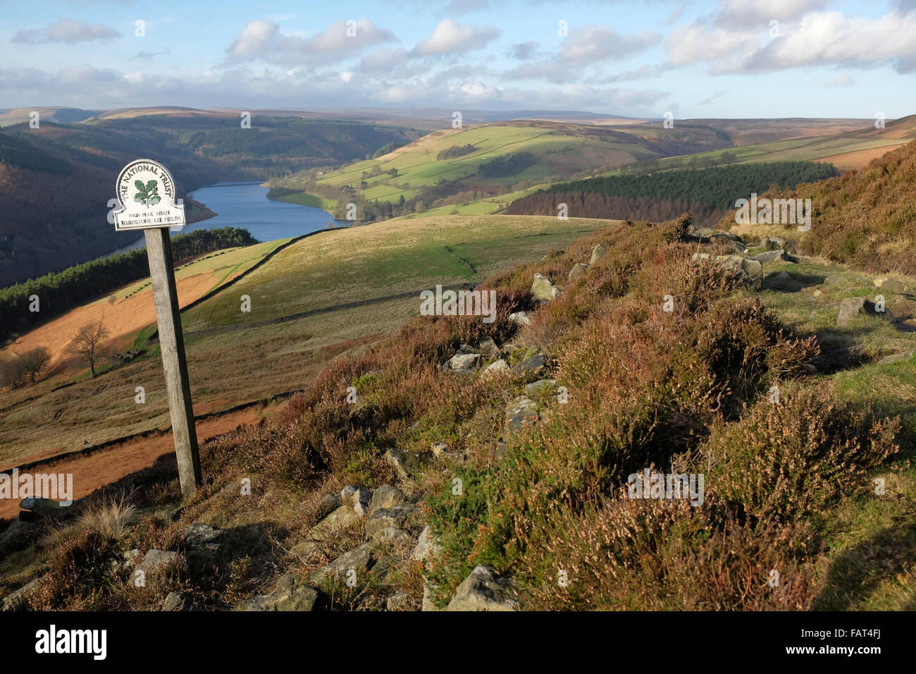 Signe du National Trust, High Peak Estate, Whinstone Lee Fields, parc national de Peak District, Derbyshire, Angleterre, RU Banque D'Images
