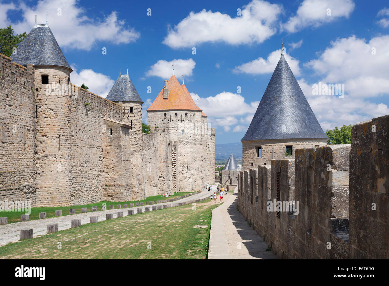 La Cite, Carcassonne, ville médiévale fortifiée, UNESCO World Heritage Site, Languedoc-Roussillon, Sud de France, France Banque D'Images