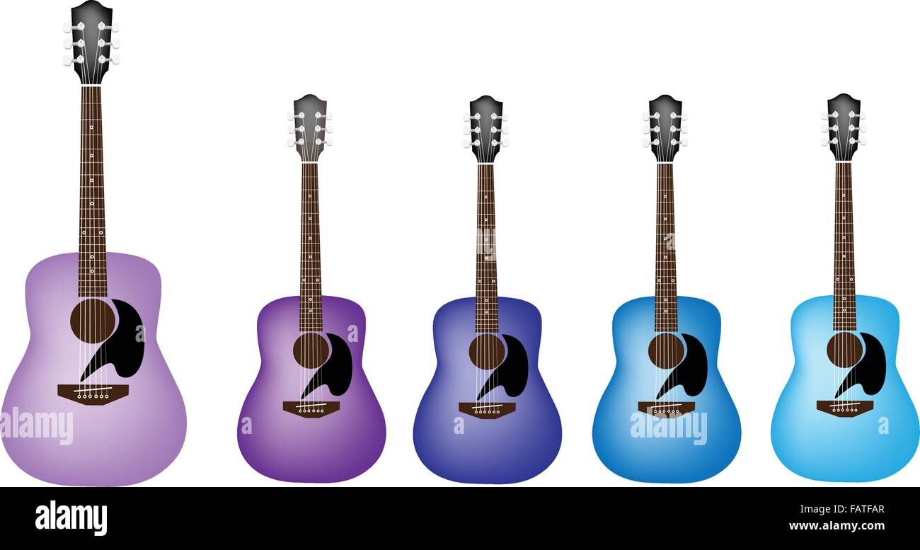 Instrument de musique, une illustration Collection nuance différente de  bleu et violet guitares acoustiques sur fond blanc Image Vectorielle Stock  - Alamy