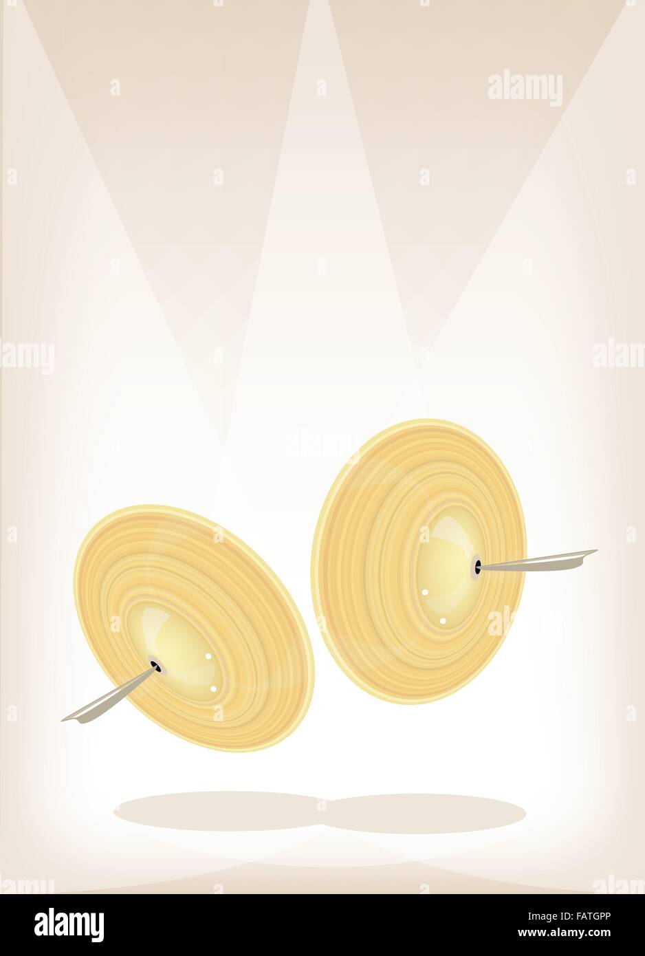 Instrument de musique, une illustration de style rétro ou Cymbale vintage Brown Sagattes sur scène avec en arrière-plan pour l'espace de copie Illustration de Vecteur