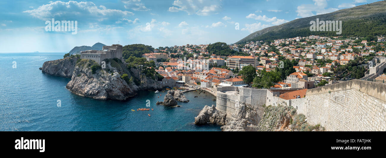 Vue panoramique de Fort Lovrijenac ou Saint Laurent, forteresse, Dubrovnik, Croatie Banque D'Images