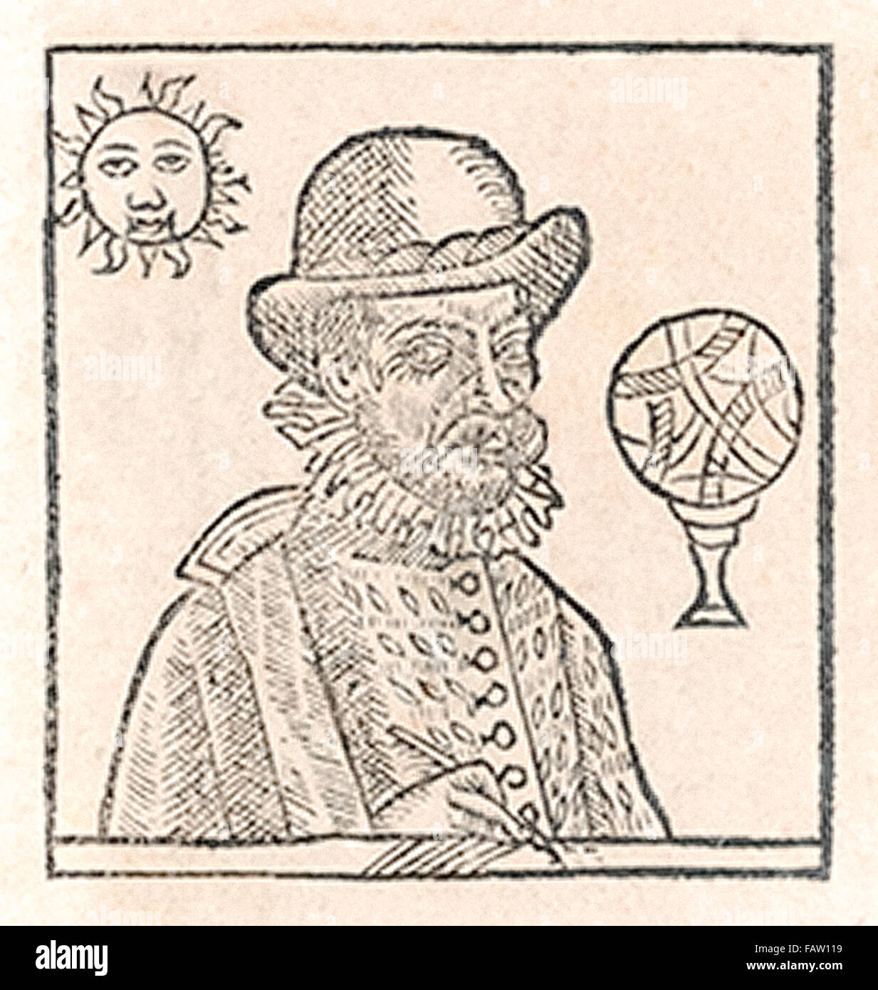 Portrait de Nostradamus woodcut 1644 edition de ses prophéties. Banque D'Images