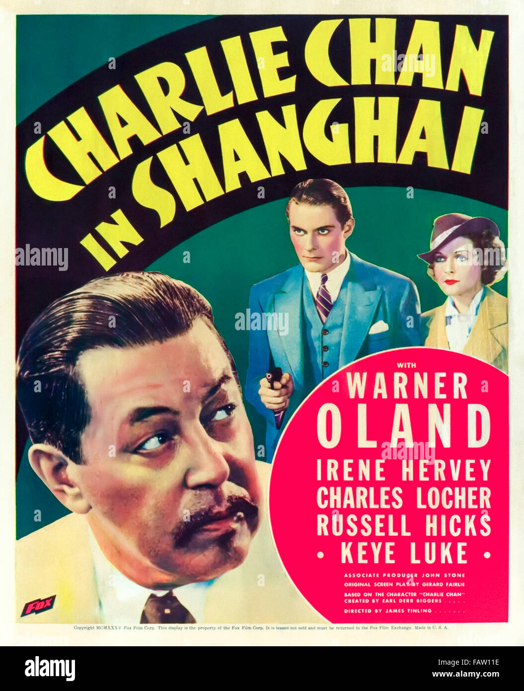 'Charlie Chan à Shanghai' 1935 poster. Dans ce film réalisé par James Tinling, Charlie Chan (Warner Oland) découvre un réseau de contrebande internationale de l'opium à Shanghai. Banque D'Images