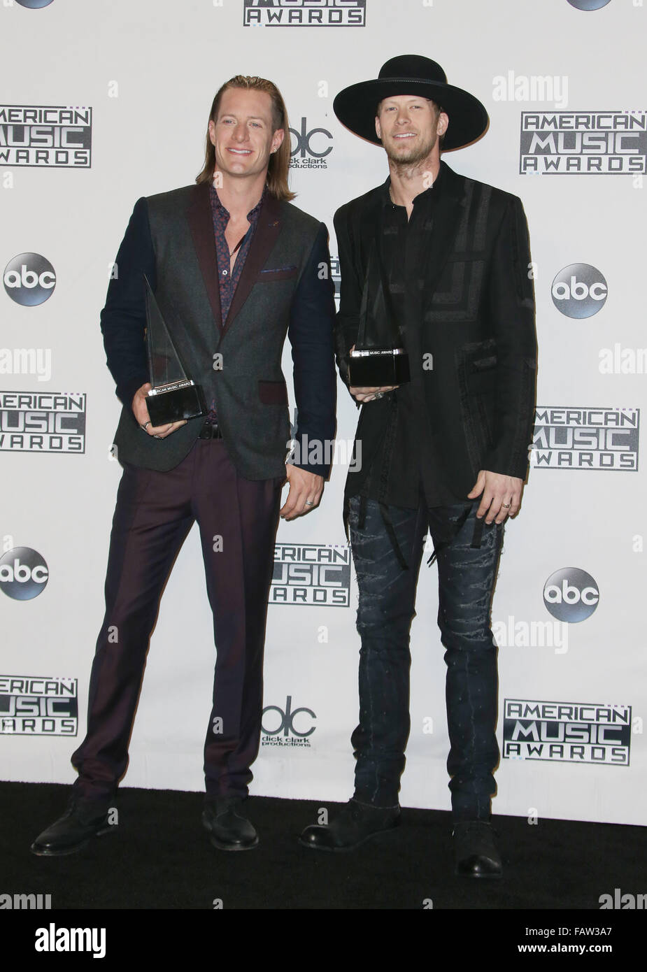AMERICAN MUSIC AWARDS 2015 Salle de presse : Tyler Hubbard, Brian Kelley Où : Los Angeles, California, United States Quand : 22 Nov 2015 Banque D'Images