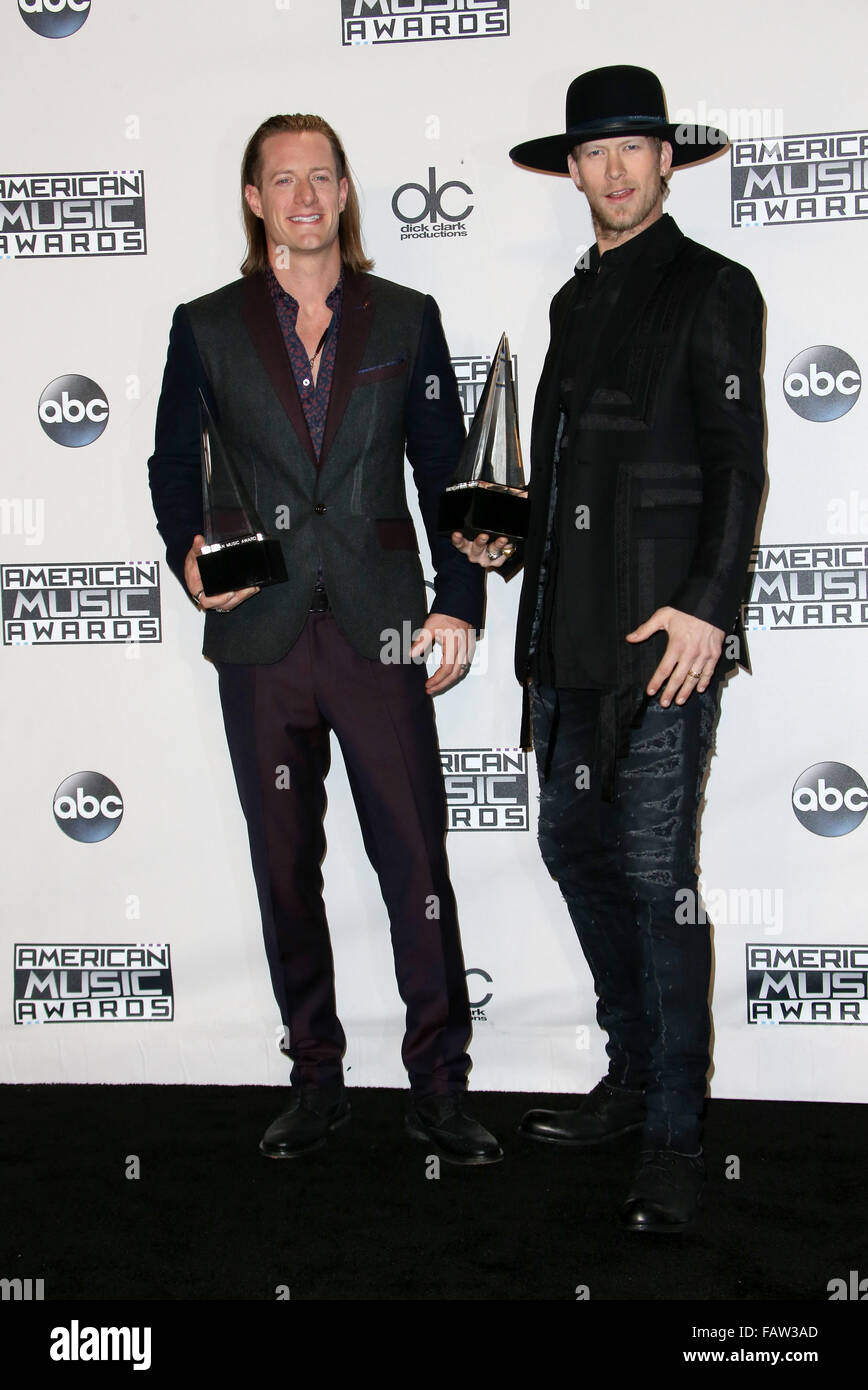 AMERICAN MUSIC AWARDS 2015 Salle de presse : Tyler Hubbard, Brian Kelley Où : Los Angeles, California, United States Quand : 22 Nov 2015 Banque D'Images