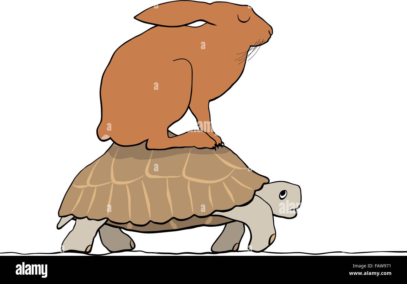 Spe8 vector cartoon modifiable d'un lièvre en appui sur le dos d'une tortue avec les chiffres comme objets séparés Illustration de Vecteur