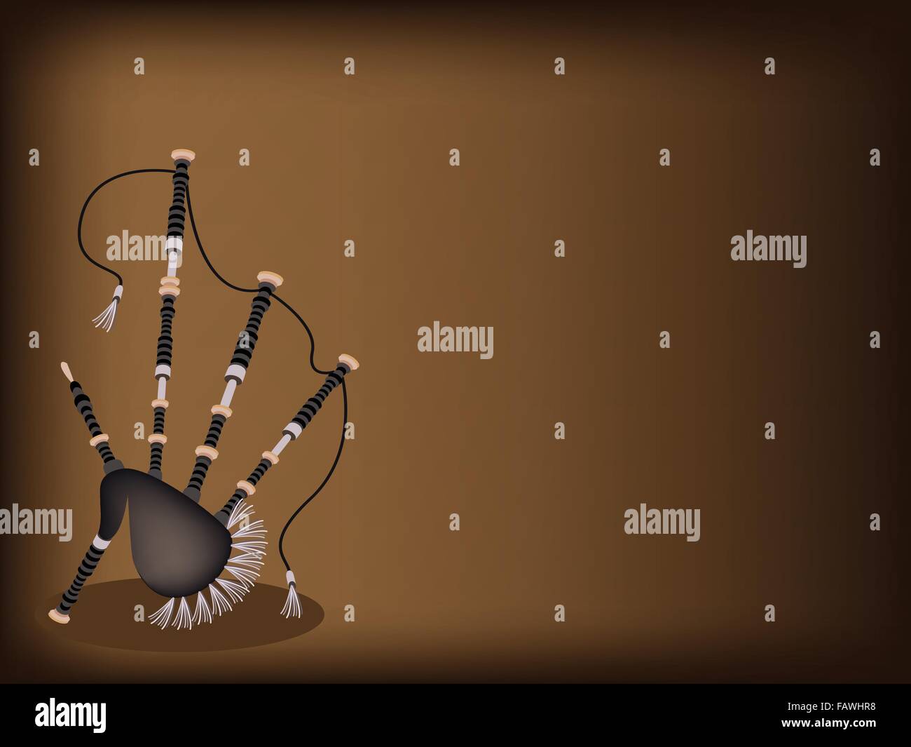 Instrument de musique, une belle illustration de la cornemuse écossaise sur fond marron foncé magnifique avec copie espace pour texte Déco Illustration de Vecteur