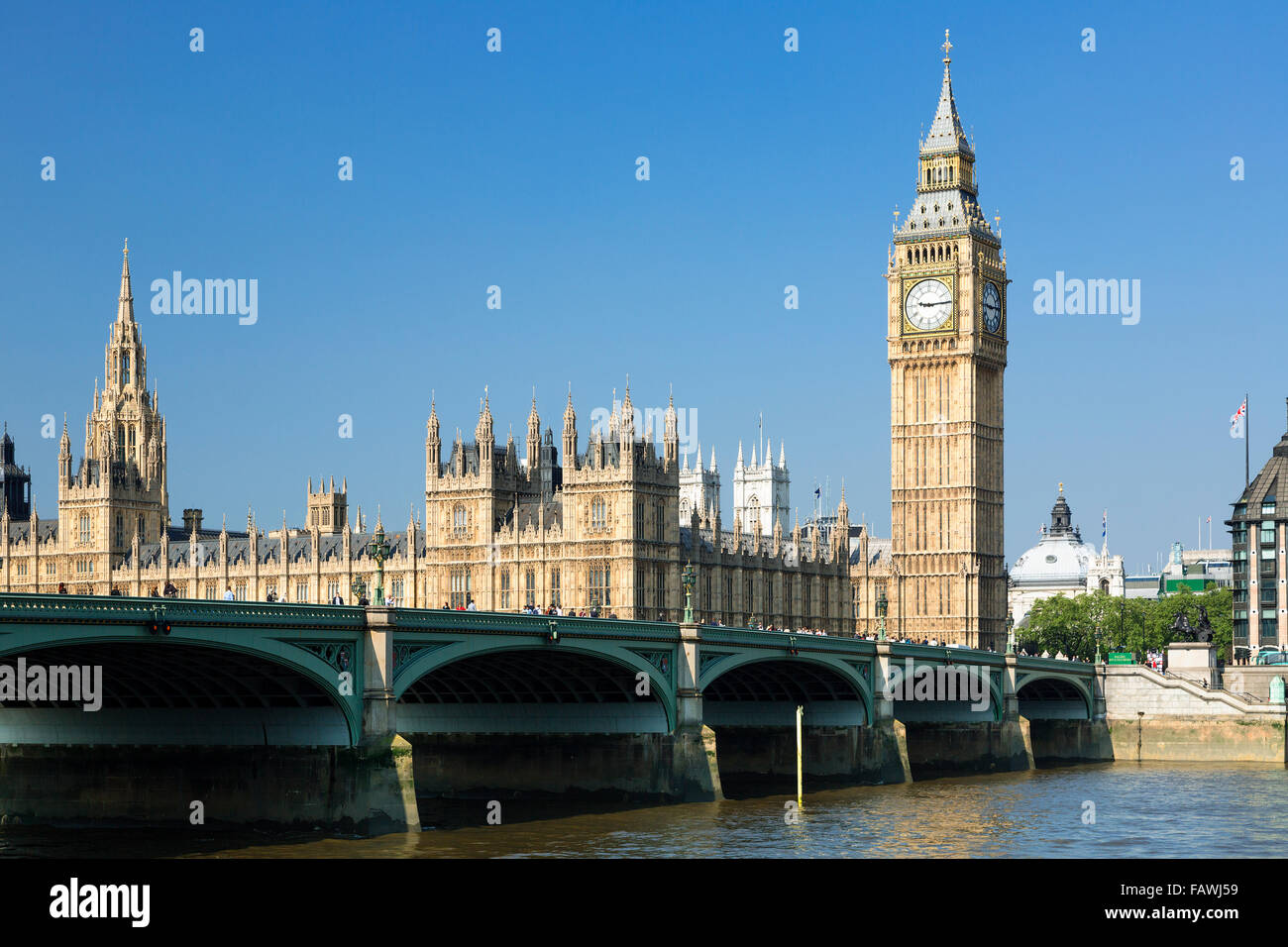 Londres, Big Ben Clock Tower et le pont de Westminster Banque D'Images
