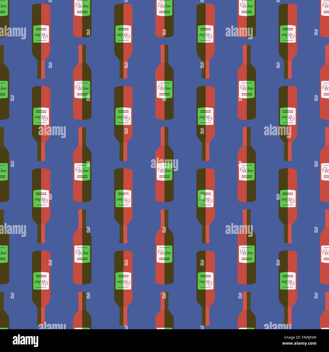 Style pop art coloré vecteur bouteille de vin rouge motif transparent sur fond bleu Illustration de Vecteur