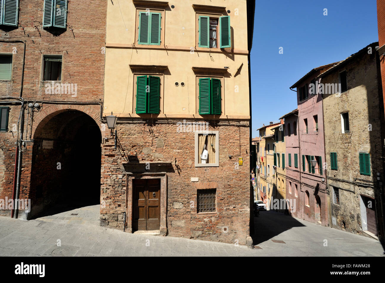 Via del Comune, Sienne, Toscane, Italie Banque D'Images