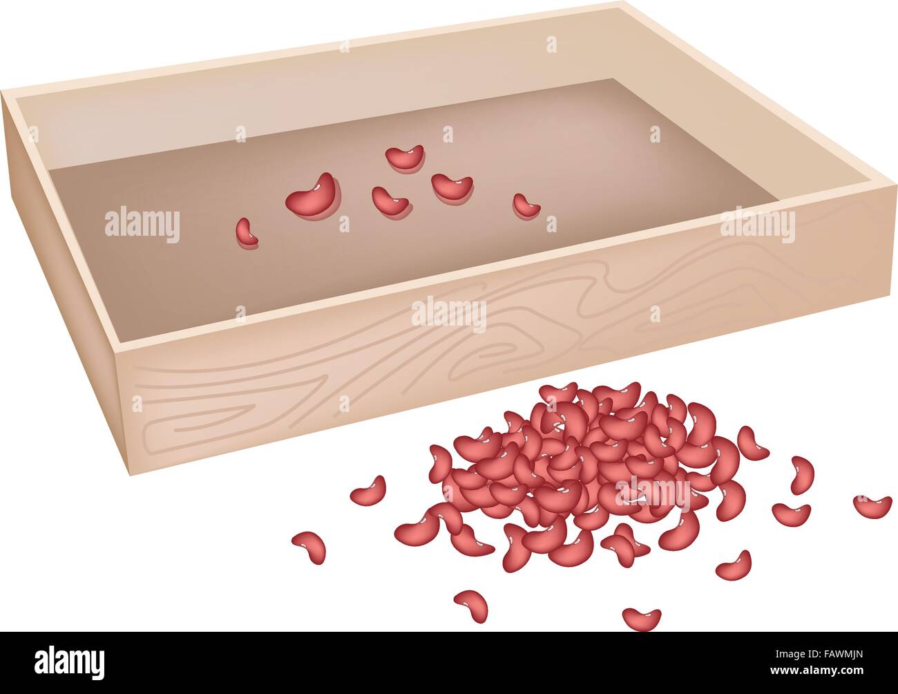 Une illustration de l'insuffisance rénale de tas de haricots avec boîte en bois isolé sur fond blanc Illustration de Vecteur