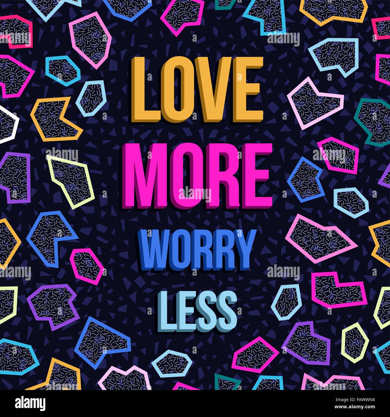 La conception de l'affiche de l'inspiration, l'amour plus moins citer le texte de motivation avec retro 80s style memphis fond géométrie. EPS10 Illustration de Vecteur