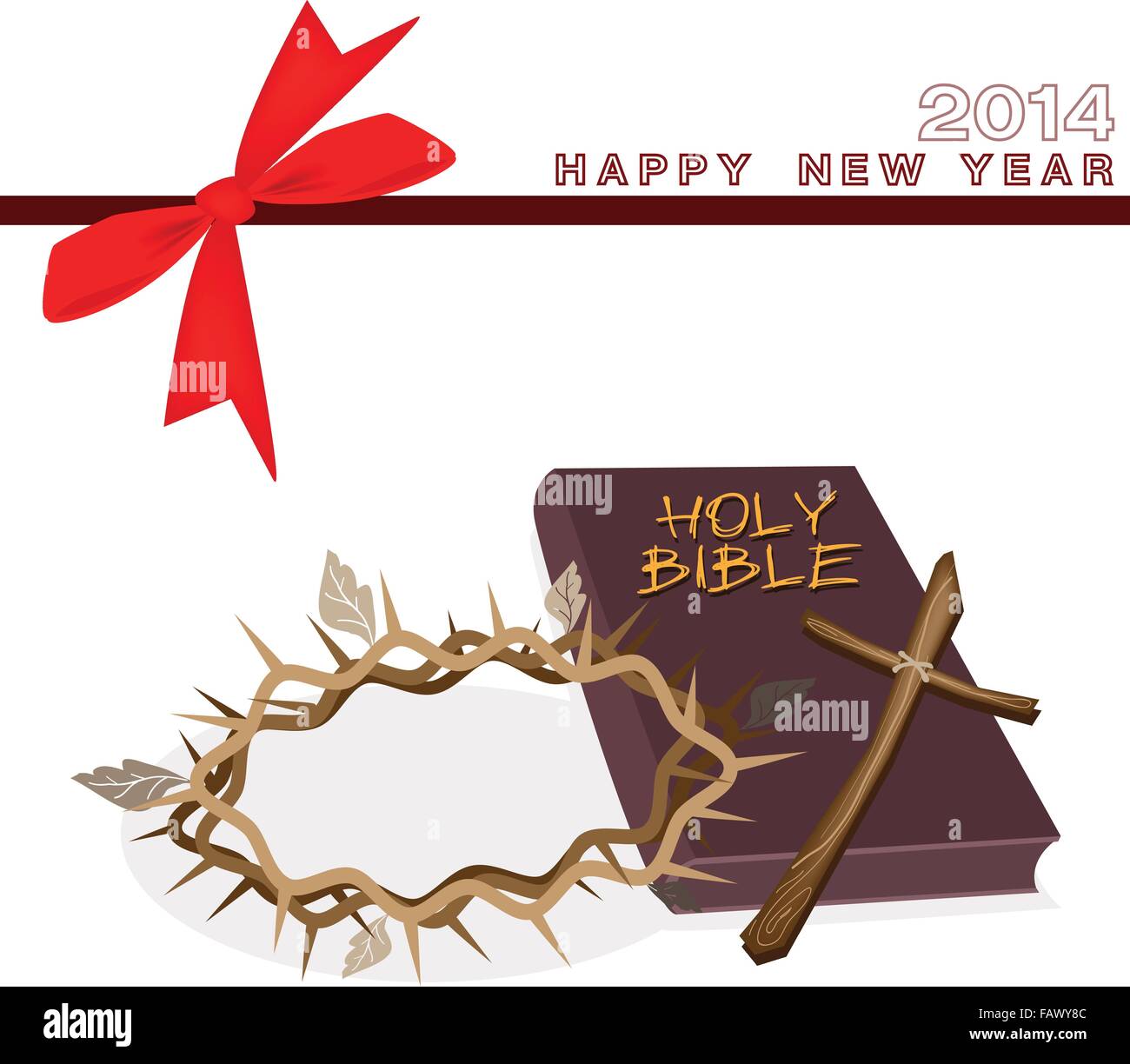 Une illustration de Brown couverts Bible avec croix en bois et une couronne d'épine sur carte de Vœux de Nouvel An 2014 Illustration de Vecteur