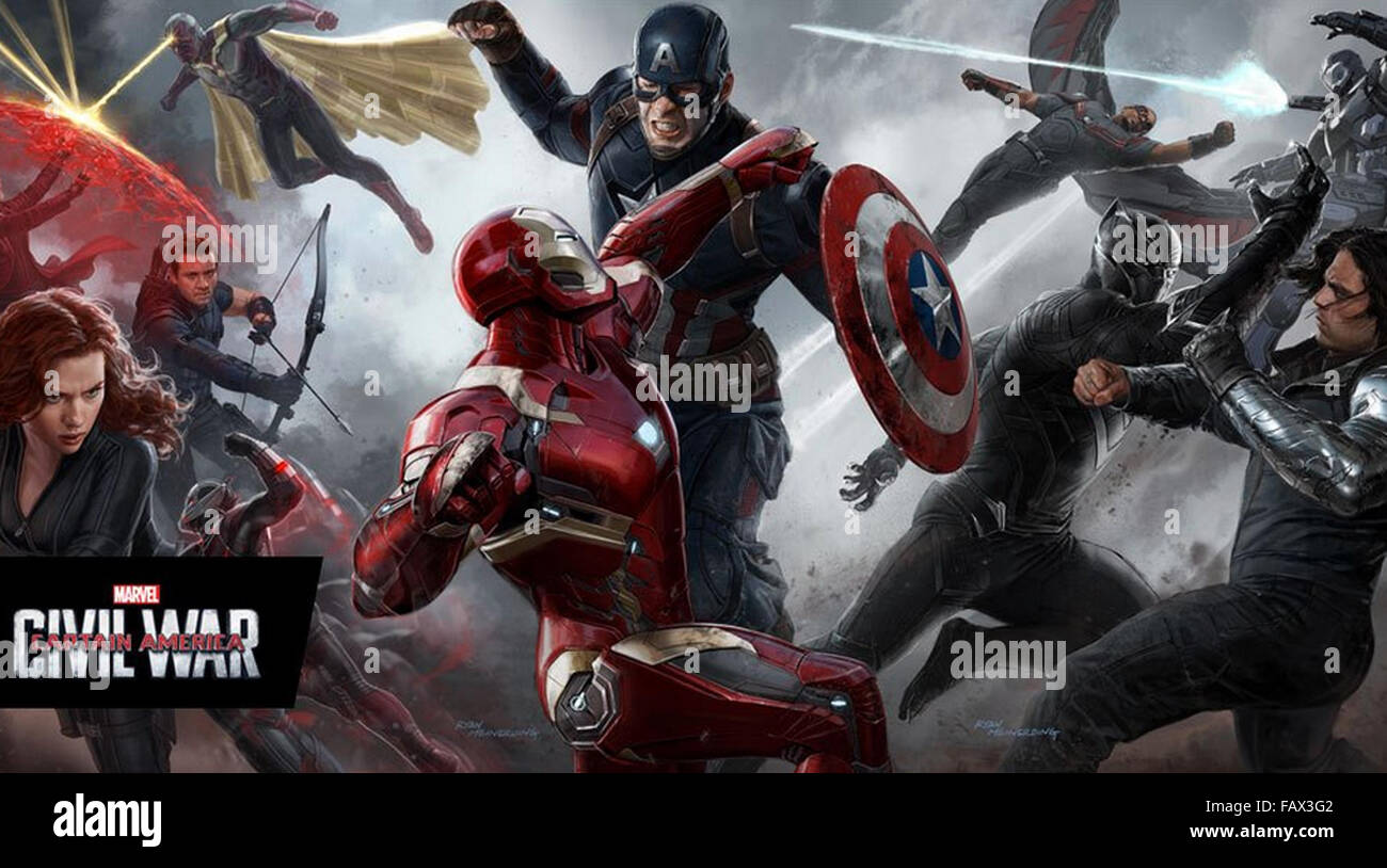 CAPTAIN AMERICA : Civil War 2016 Marvel Studios film avec Jeremy Renner, Elizabeth Olsen, Chris Evans, Sebastian Stan Banque D'Images