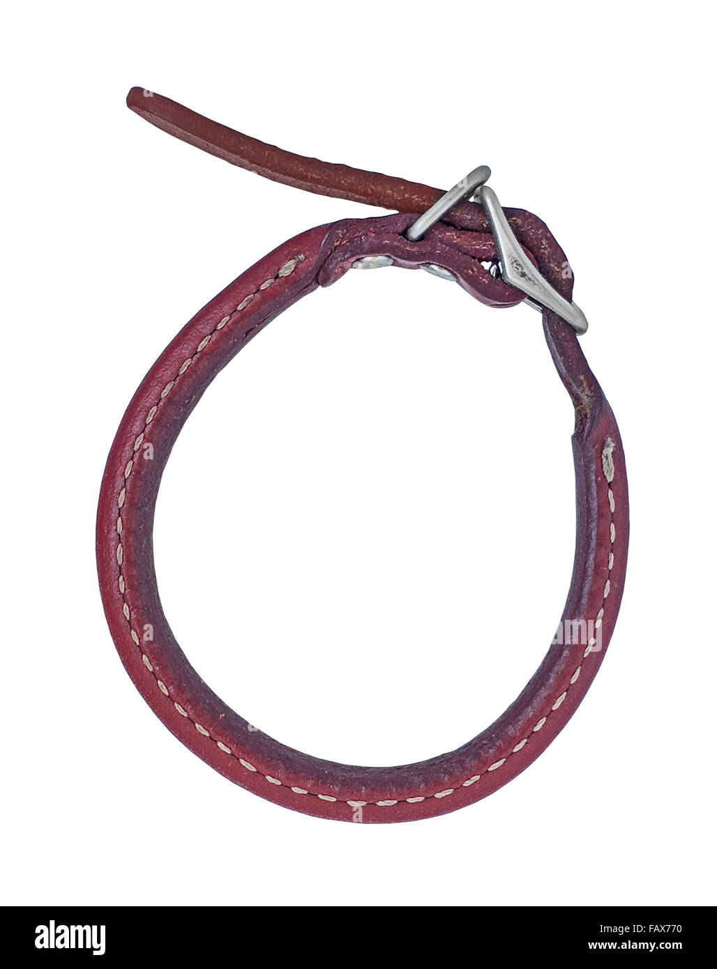 Vintage Collier pour chien en cuir rouge sur fond blanc Banque D'Images