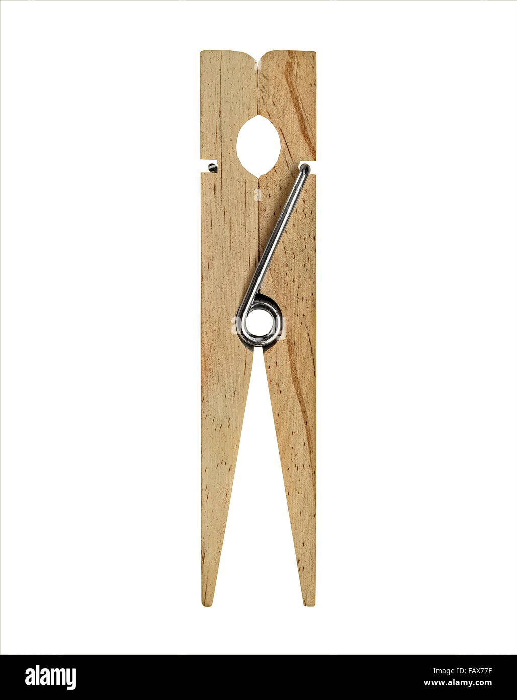 En bois vintage clothespin isolated over white, clipping path Banque D'Images