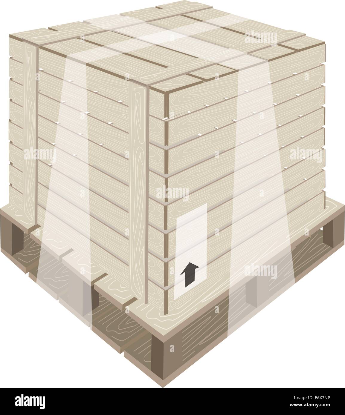 Une illustration des caisses en bois ou la boîte de chargement emballé dans du plastique thermorétractable et bandes en acier sur une palette en bois, la préparation de Shi Illustration de Vecteur