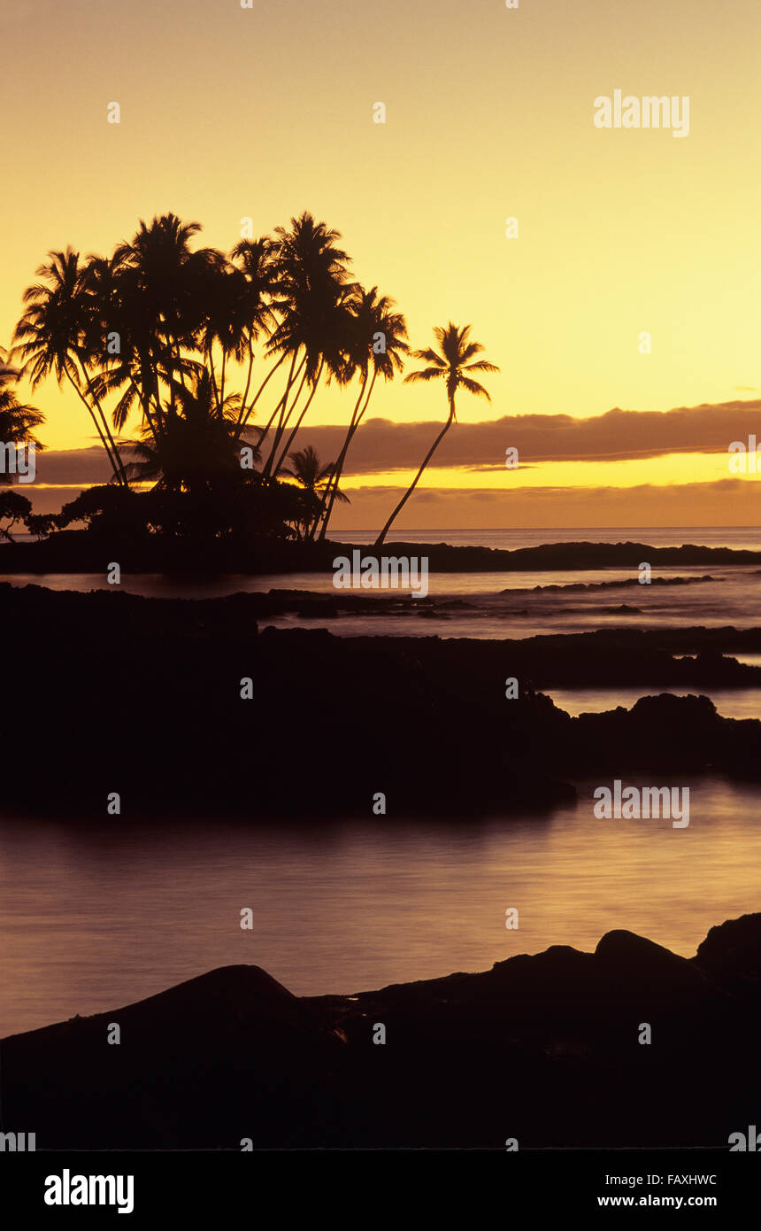 Big Island, Hawaii, Coucher De Soleil South Kohala Coast at Mauna Lani Banque D'Images