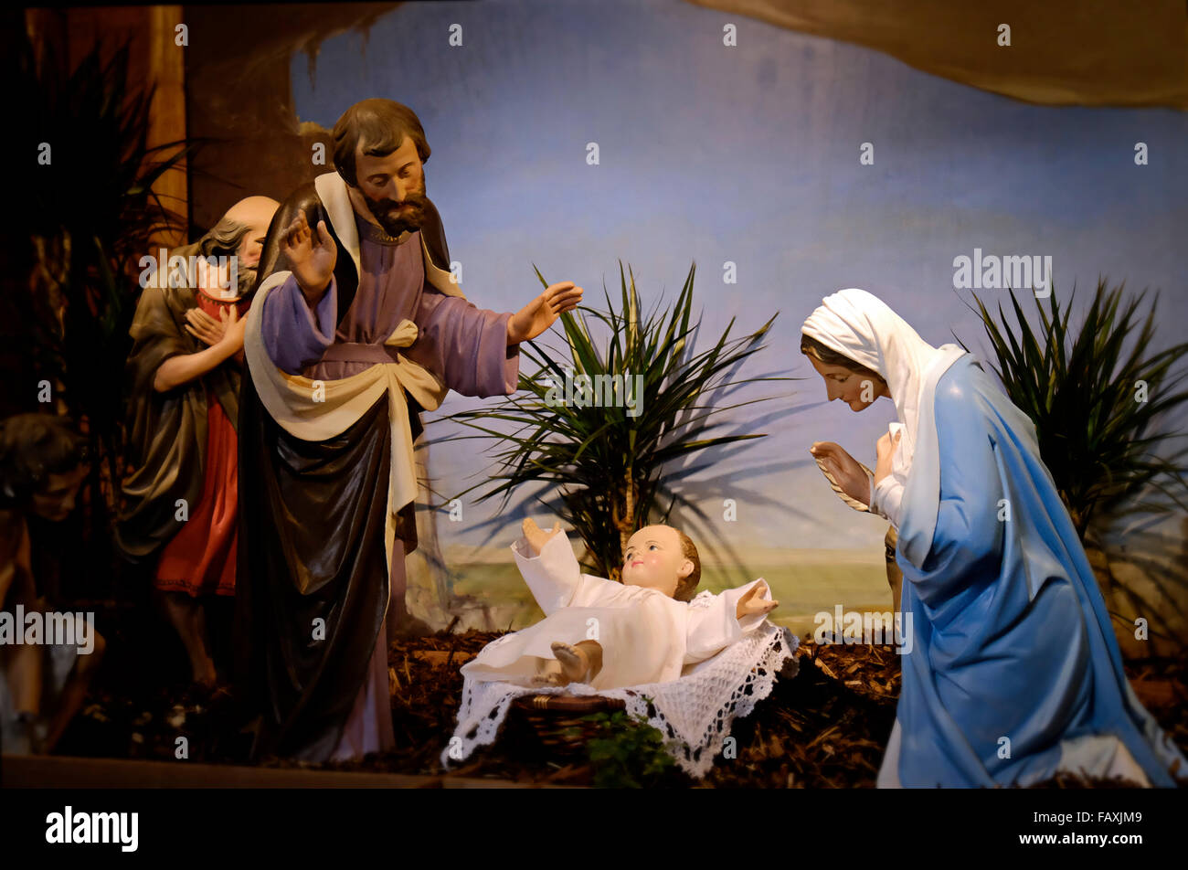 Crèche traditionnelle dans une église en Irlande Banque D'Images