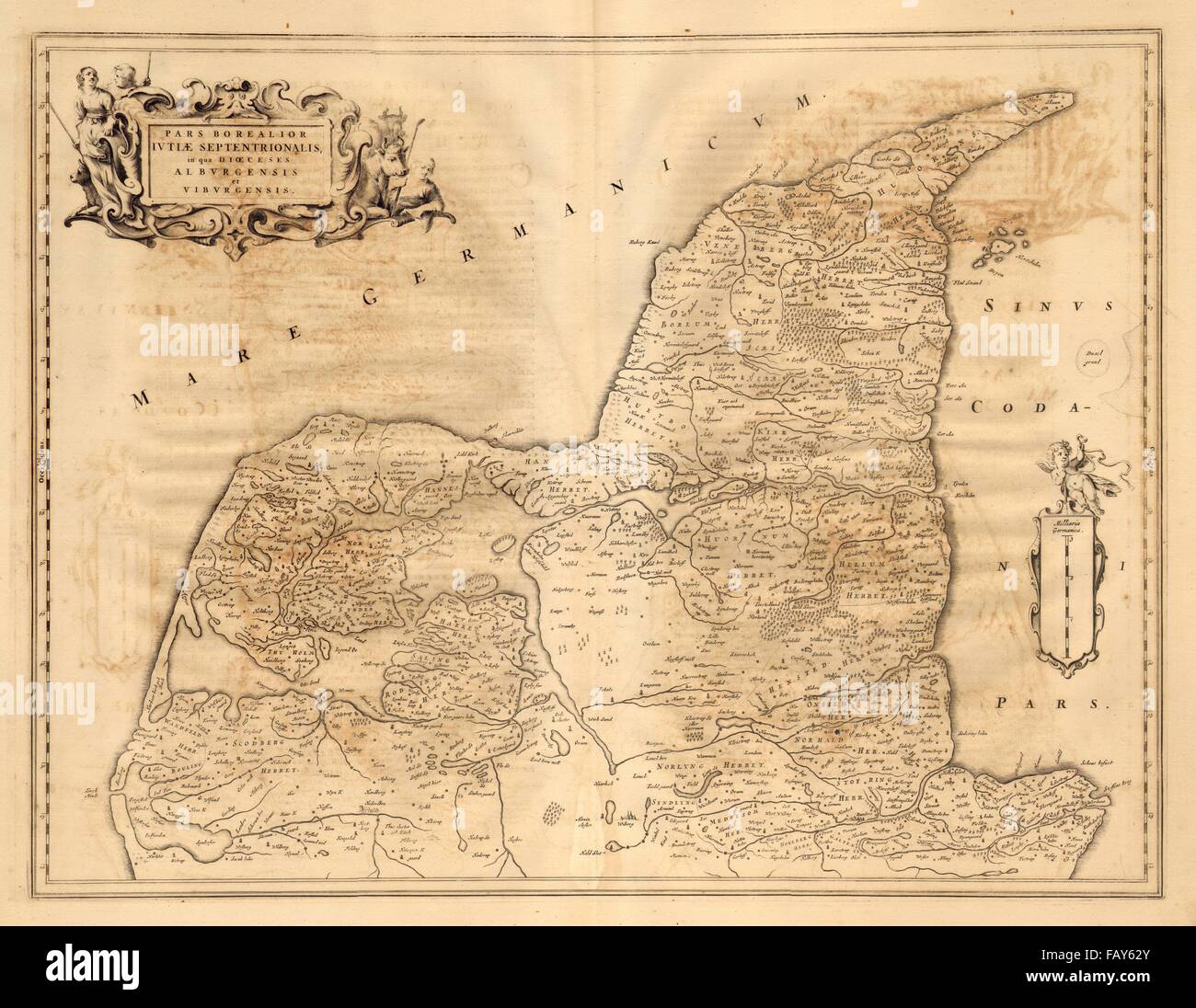 Les FER BOREALIOR IUTIAE SEPTENTRIONALIS. Le nord du Jutland. Le Danemark. Carte de BLAEU, c1667 Banque D'Images