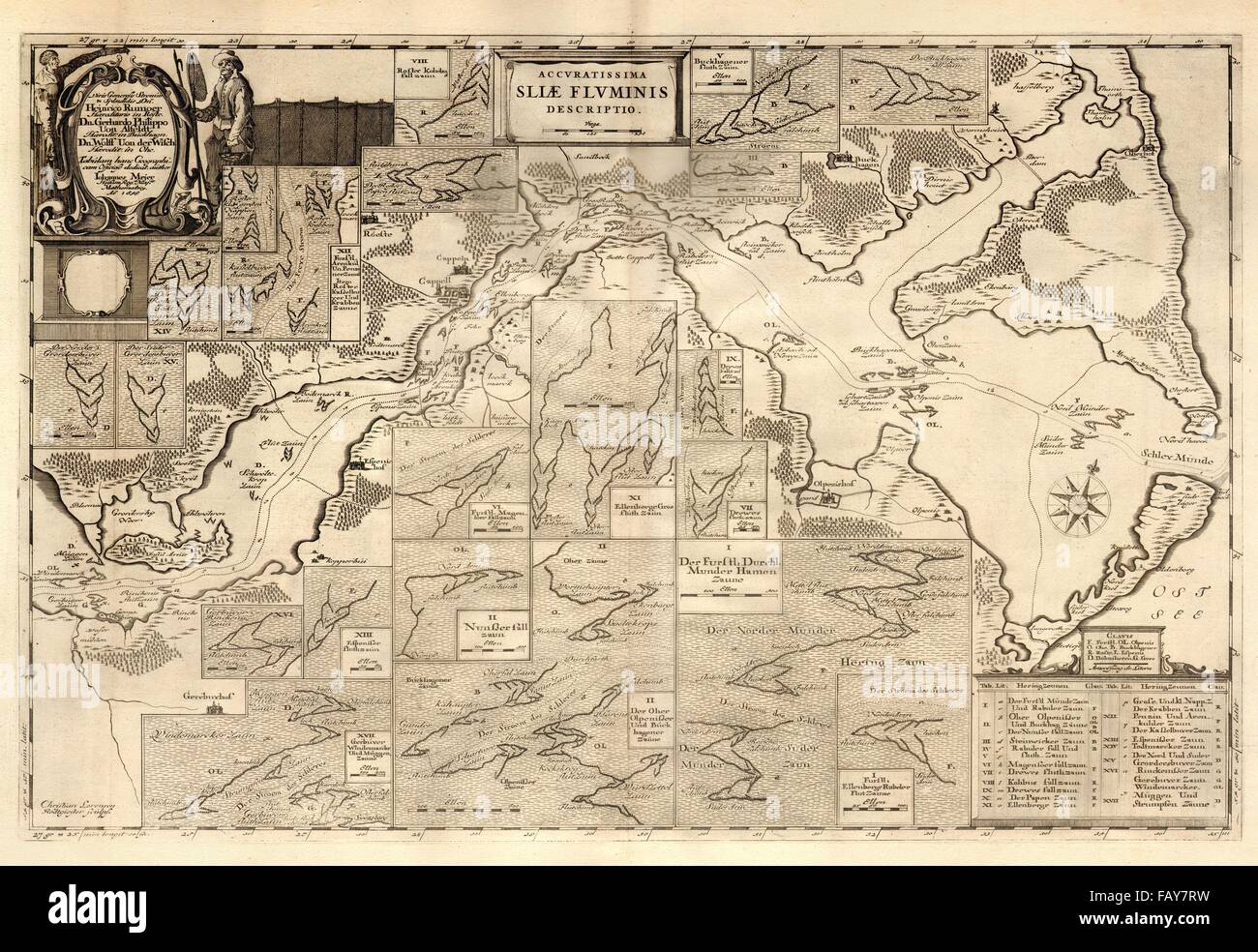SLIAE FLUMINIS. La rivière Schlei. Kappeln Olpenitz. L'Allemagne. BLAEU, c1667 carte ancienne Banque D'Images