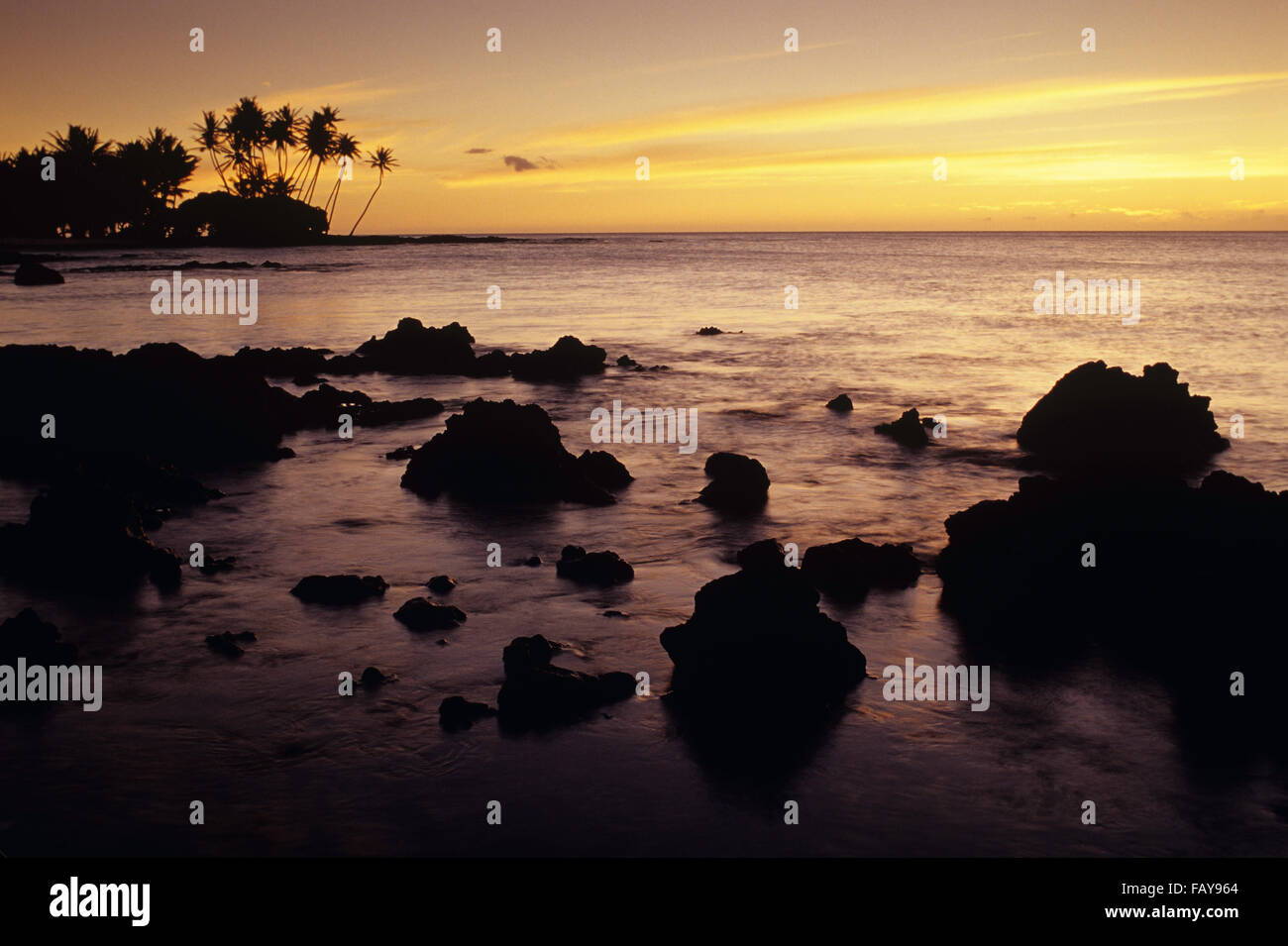 Big Island, Hawaii, Coucher De Soleil South Kohala Coast at Mauna Lani Banque D'Images