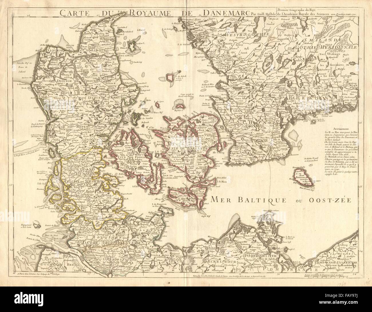 ROYAUME DE DANEMARC'. Danemark Scleswig Holstein S. La Suède. DE L'ISLE, c1769 la carte Banque D'Images