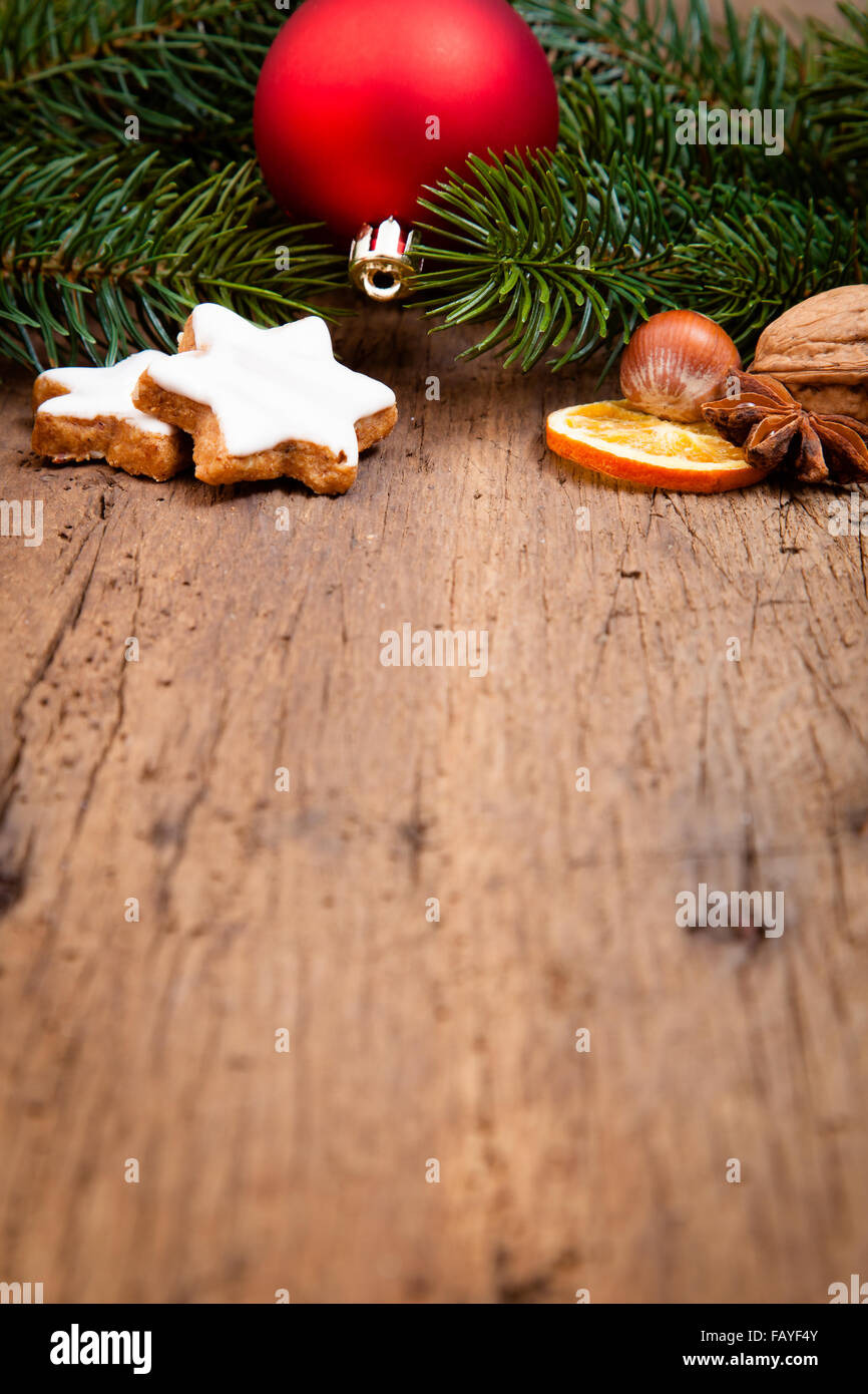 Décoration de Noël sur fond de bois Banque D'Images