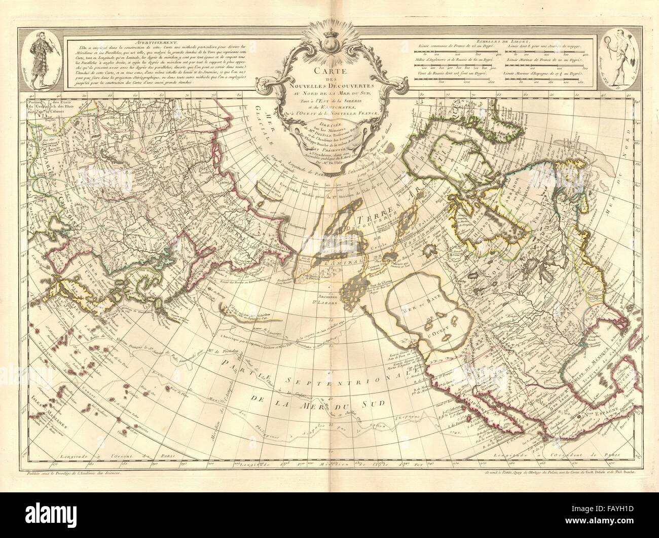 Nouvelles decouvertes au nord de la Mer du Sud. Pacifique Nord.DE L'ISLE 1750 map Banque D'Images