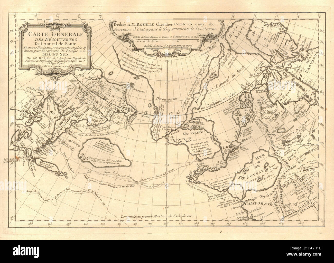 'Découvertes de l'Amiral de fonte et autres..' Le Nord du Pacifique. DE L'ISLE 1752 map Banque D'Images
