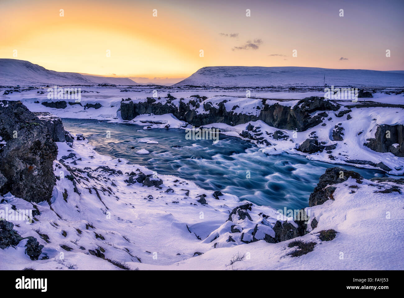 En hiver, l'Islande cascade Godafoss Banque D'Images