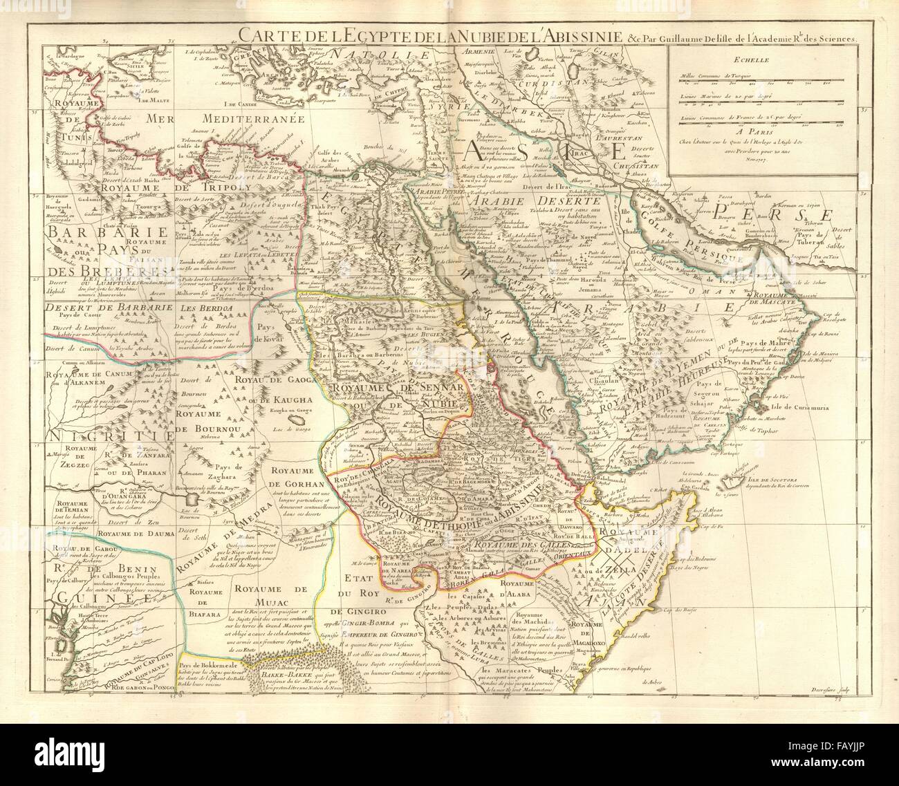 "L'Egypte de la de l'Abissinie Frederik' Saoudite Nubie ne l'Afrique. DE L'ISLE 1707 map Banque D'Images