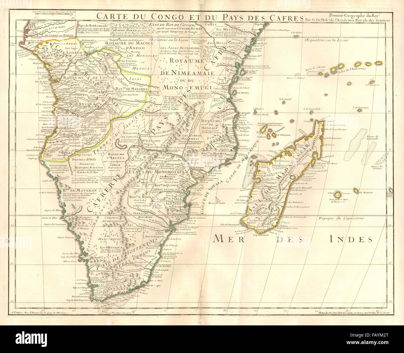 'Congo et du Pays des Cafres. Les pays. L'Afrique australe. DE L'ISLE, 1745 map Banque D'Images