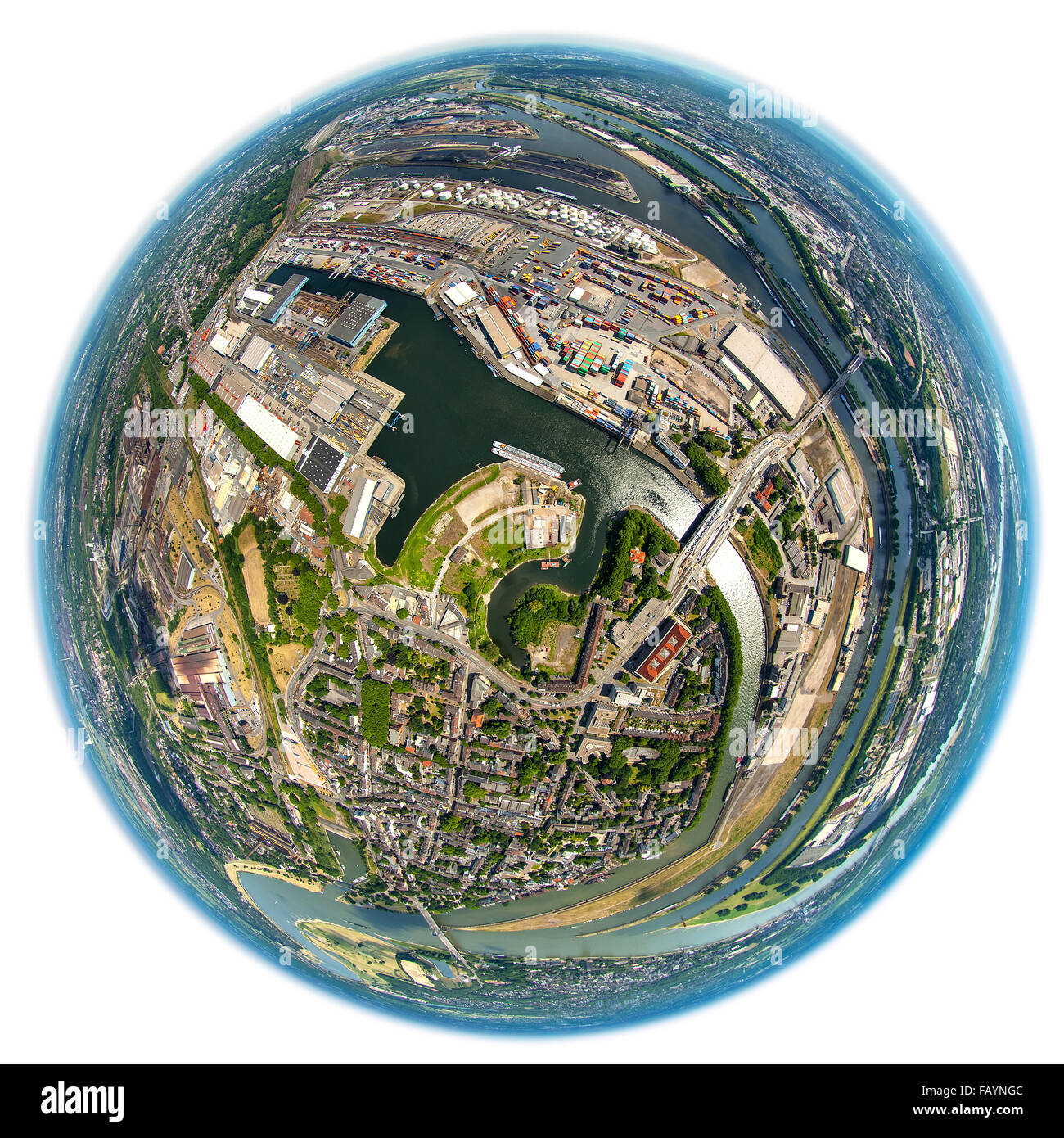 Vue aérienne, Duisport, port de Duisberg situé sur le port, Duisburg, Duisburg, Rheinblick, fisheyelens, Ruhr, Banque D'Images