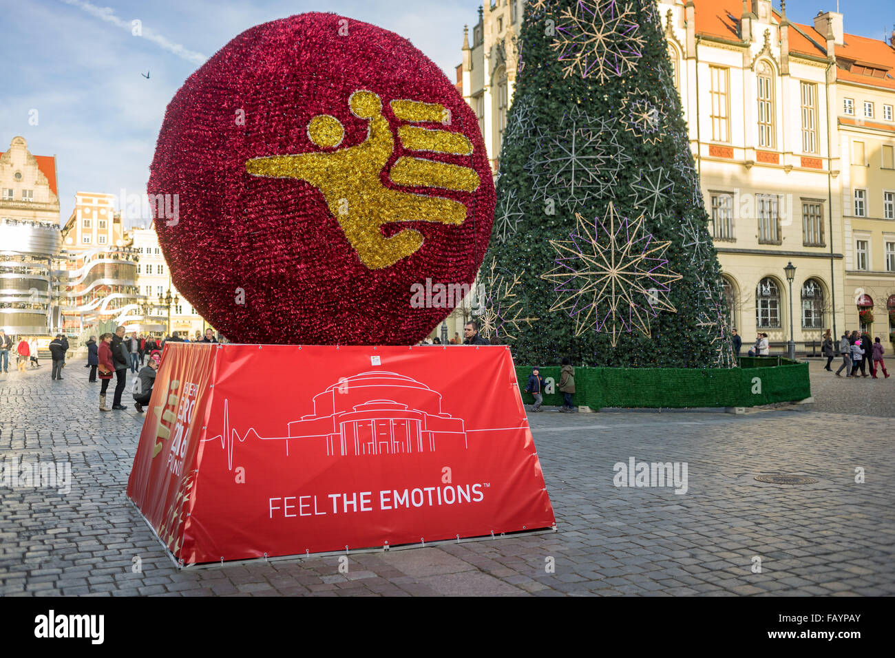 Décoration pour le championnat d'Europe de handball 2016 Wroclaw Old Market Banque D'Images