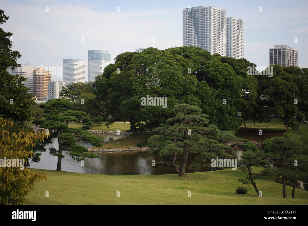 Jardins Hama-Rikyu, Shimbashi, Tokyo, Japon Banque D'Images