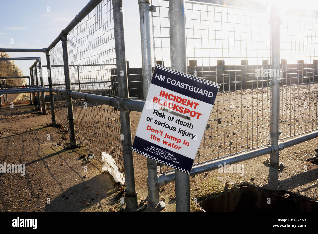 HM Coastguard Blackspot Incident panneau d'avertissement à Seaford beach dans l'East Sussex UK Banque D'Images
