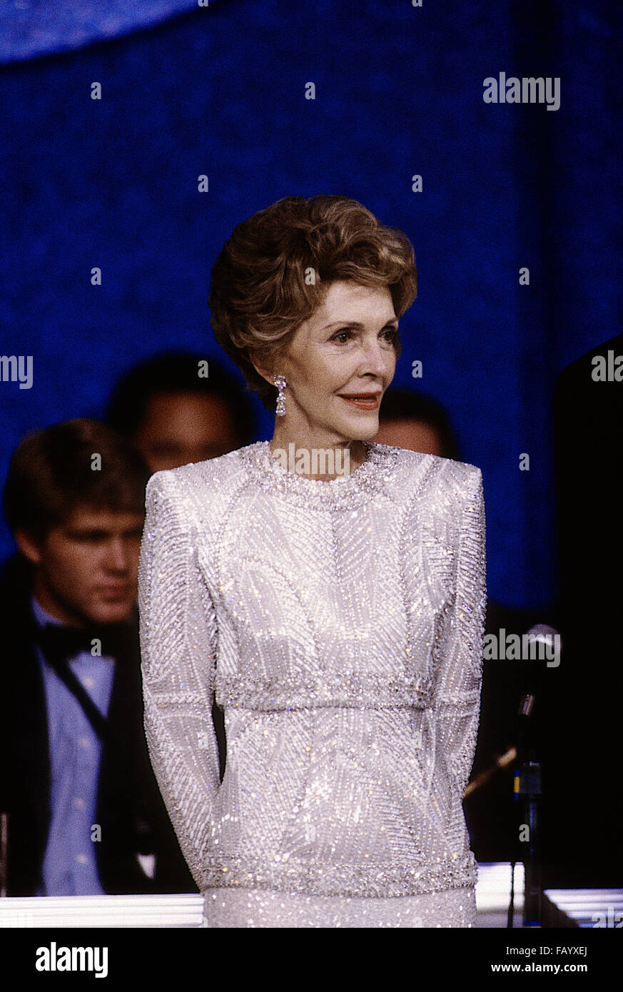 Washington, DC., USA, le 20 janvier, 1985 Première dame Nancy Reagan à l'Inaugural ball qui a eu lieu à l'hôtel Sheraton Washington Hotel, Crédit : Mark Reinstein Banque D'Images