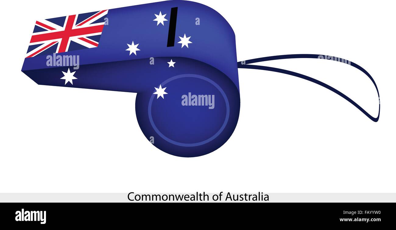 Une illustration de couleur bleue de Commonwealth d'Australie drapeau sur un sifflet, le Sport Concept et symbole politique. Illustration de Vecteur