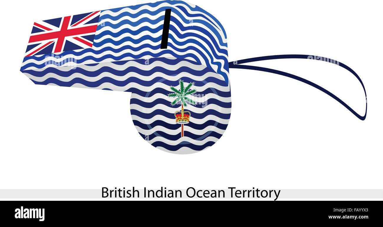 Vague blanc et bleu avec l'Union européenne Drapeau, palmier et de la Couronne Le Territoire britannique de l'Océan Indien, BIOT ou îles Chagos drapeau sur un Illustration de Vecteur